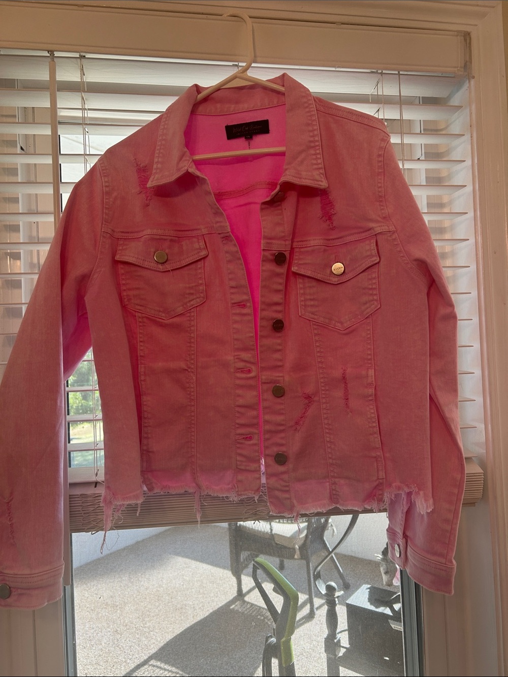 Pink Distressed Denim Jacket - Women's Jean Jacket